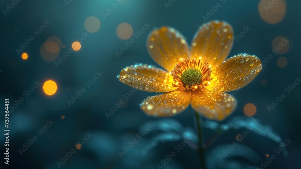 a close up of a yellow flower with drops of water on it's petals and a blurry background. a close up of a yellow flower with drops of water on it's petals and a blurry background.