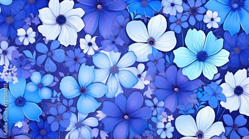Background with different flowers in Blue color.