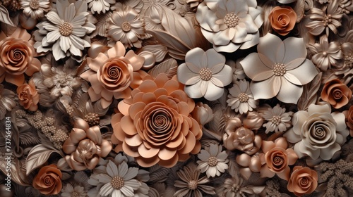 Background with different flowers in Bronze color