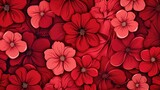 Background with different flowers in Cherry Red color.