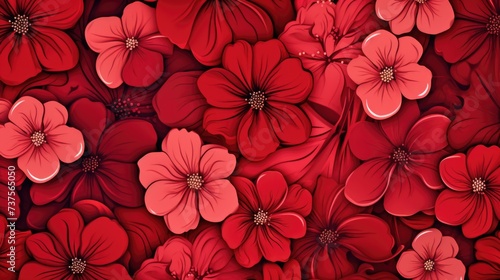 Background with different flowers in Cherry Red color.