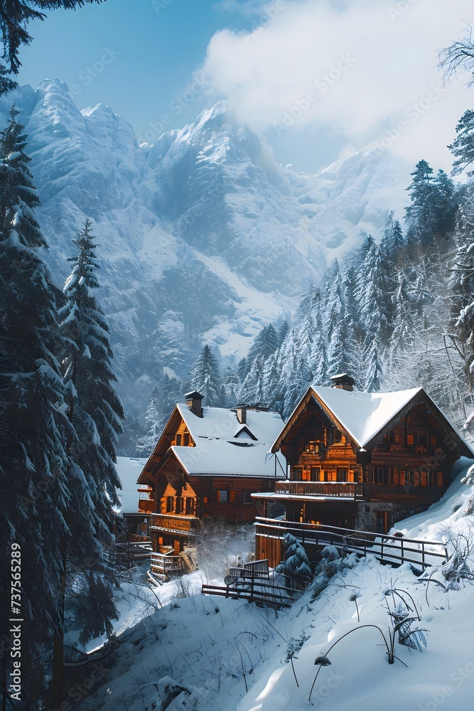 a house in the mountains covered in snow