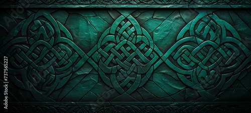 Celtic Knot Patterns in emerald color wallpaper. Ancient Celtic Knot Patterns in emerald color banner wallpaper texture. St. Patrick's Day Cards & Greetings.