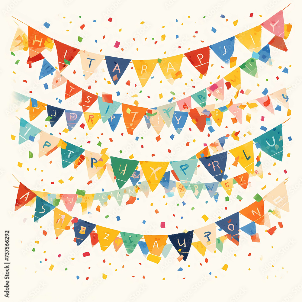 Colorful Festive Bunting Flags on a Warm White Background