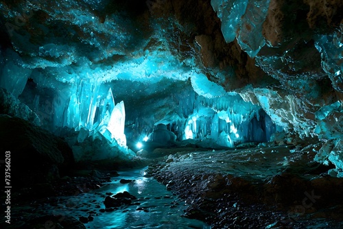 a cave filled with lots of blue water