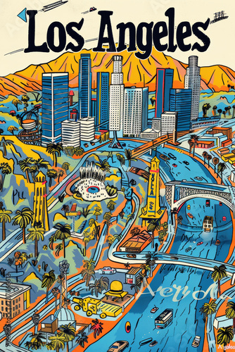 Illustration of City of Los Los Angeles travel map