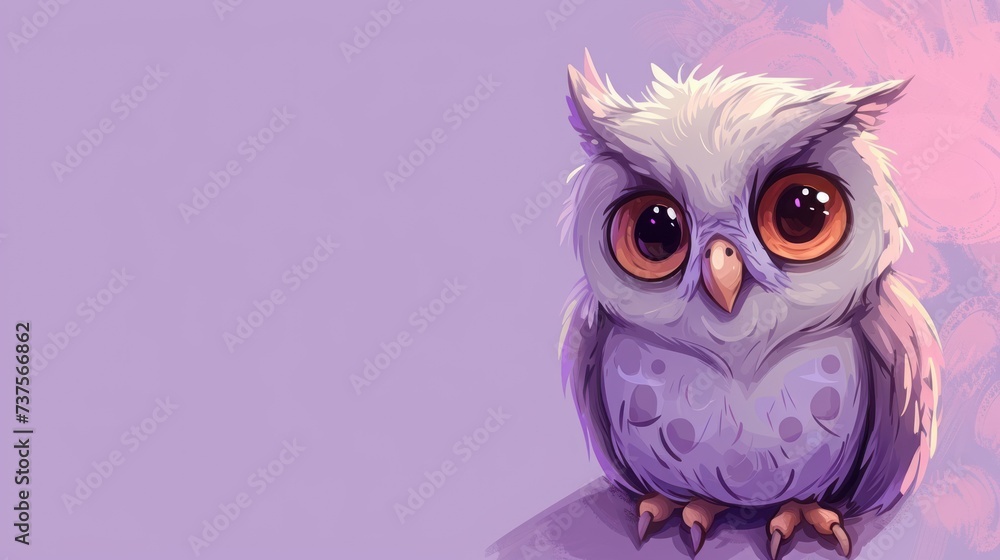a close up of an owl on a purple background with a pink flower in the middle of the frame and a pink background behind it. a close up of an owl on a purple background with a pink flower in the middle of the frame and a pink background behind it.