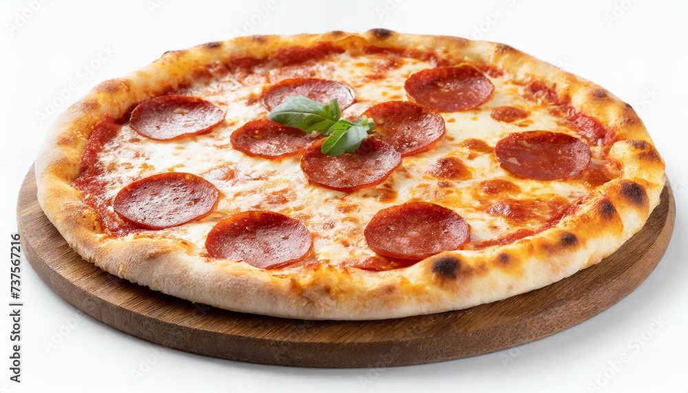 Uma pizza de Pepperoni isolada no fundo branco. Foto de estúdio.