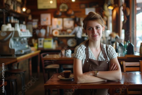 Woman Sitting at Table With Cup of Coffee