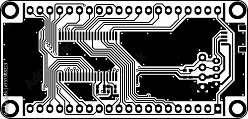 Electric background. Vector pcb pattern. 
Printed circuit board of electronic 
device with
conductors and contact pads placed on it. 
Engineering drawing.