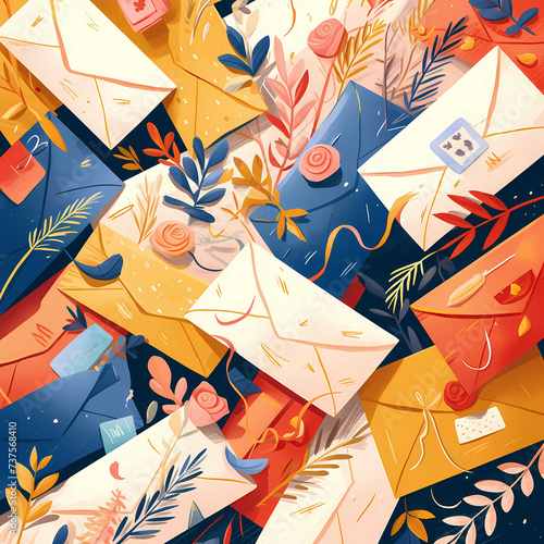 Vibrant Assorted Envelopes with Florals and Stamps Illustration