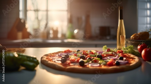 Pizza on Wooden Table