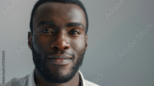  Close-up view of beautiful black African man on gray background