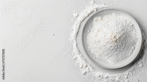 white flour inside a plate on white background, flour powder generative ai
