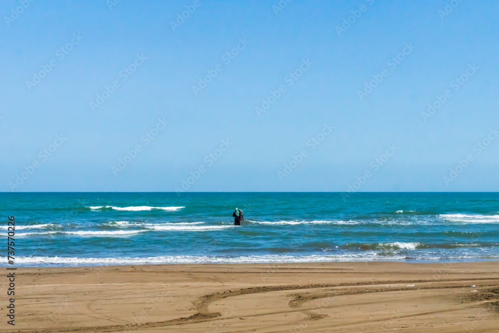 Caspian sea beach landscape Iran. Caspian seaside in Qaem Shahr, Iran.