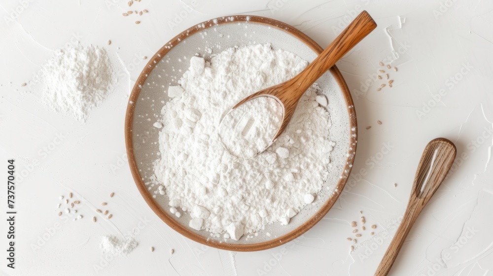white flour inside a plate on white background, flour powder generative ai white flour inside a plate on white background, flour powder generative ai