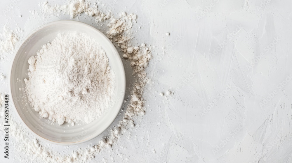 white flour inside a plate on white background, flour powder generative ai white flour inside a plate on white background, flour powder generative ai