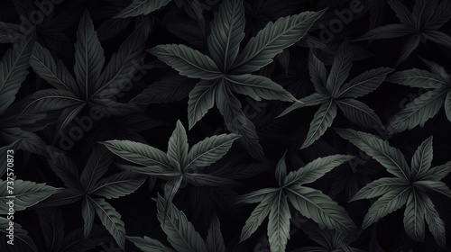 Background with Jet Black marijuana leaves