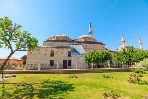 Mevlana Museum holds profound spiritual and cultural significance. It previously functioned as dervish lodge and a religious school for the Mevlevi Order, a Sufi sect founded by Rumi's devotees. photo