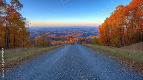 a dirt road in the middle of a field with trees on both sides of it and mountains in the distance.