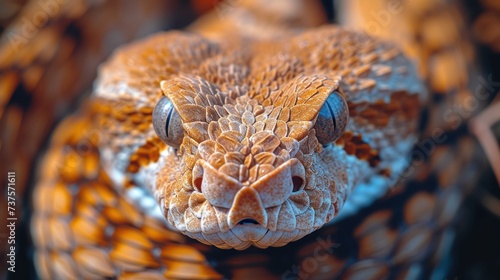 a close up of a snake's head with a blurry look on it's face and eyes. photo
