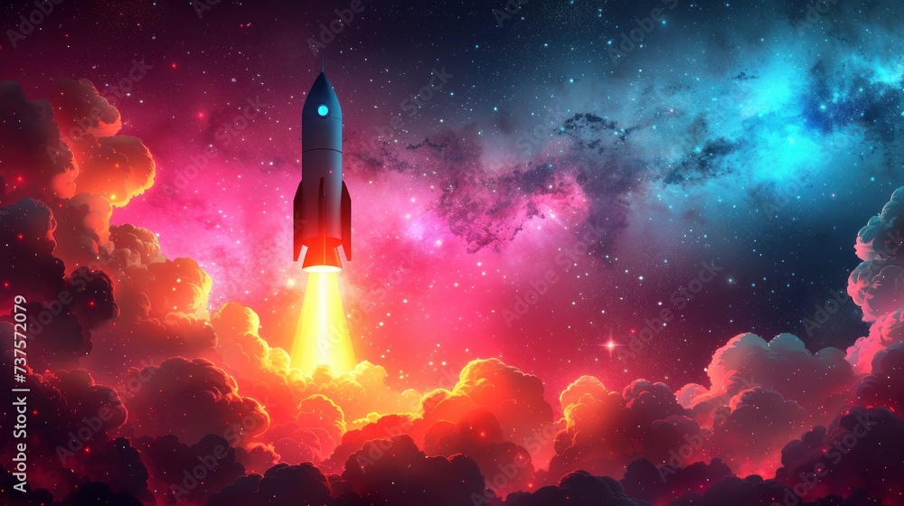 a space shuttle flying through the sky with clouds and stars in the foreground and a colorful sky filled with clouds and stars in the background. a space shuttle flying through the sky with clouds and stars in the foreground and a colorful sky filled with clouds and stars in the background.