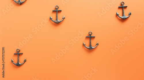Background with minimalist illustrations of anchors in Orange color
