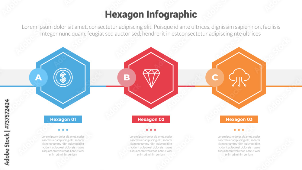 hexagon or hexagonal honeycombs shape infographics template diagram with horizontal direction circle badge with 3 point step creative design for slide presentation hexagon or hexagonal honeycombs shape infographics template diagram with horizontal direction circle badge with 3 point step creative design for slide presentation