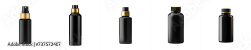 brown bottles for cosmetic, 3d black mockup png, isolated on transparent background