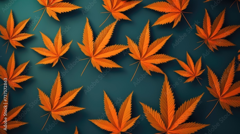 Background with Orange marijuana leaves