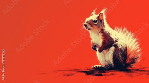 a painting of a squirrel sitting on top of a piece of wood with its front paws on it s hind legs.
