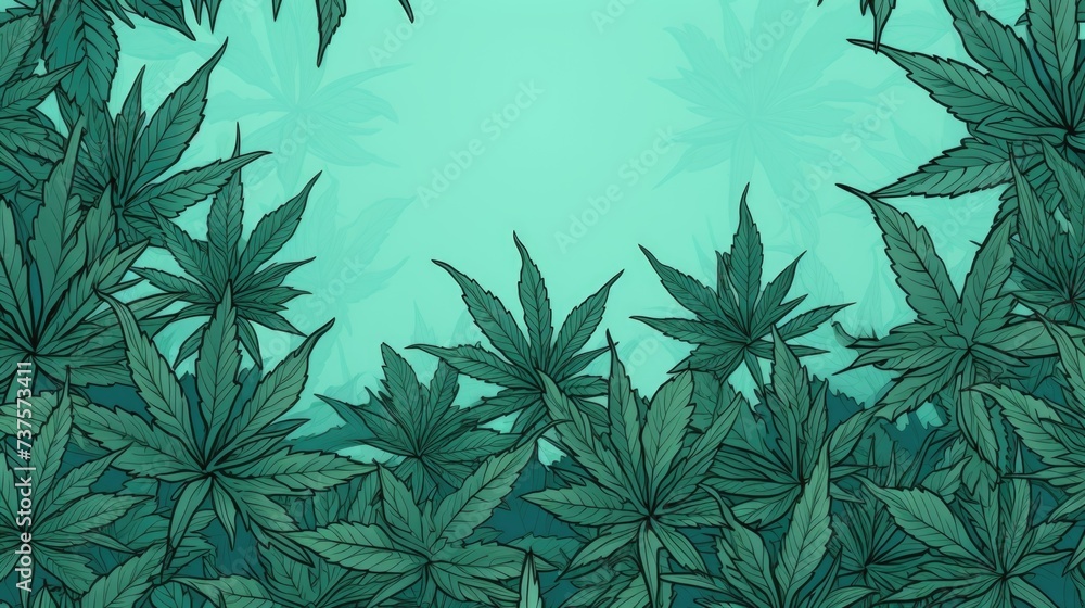  Background with Sea Green marijuana leaves