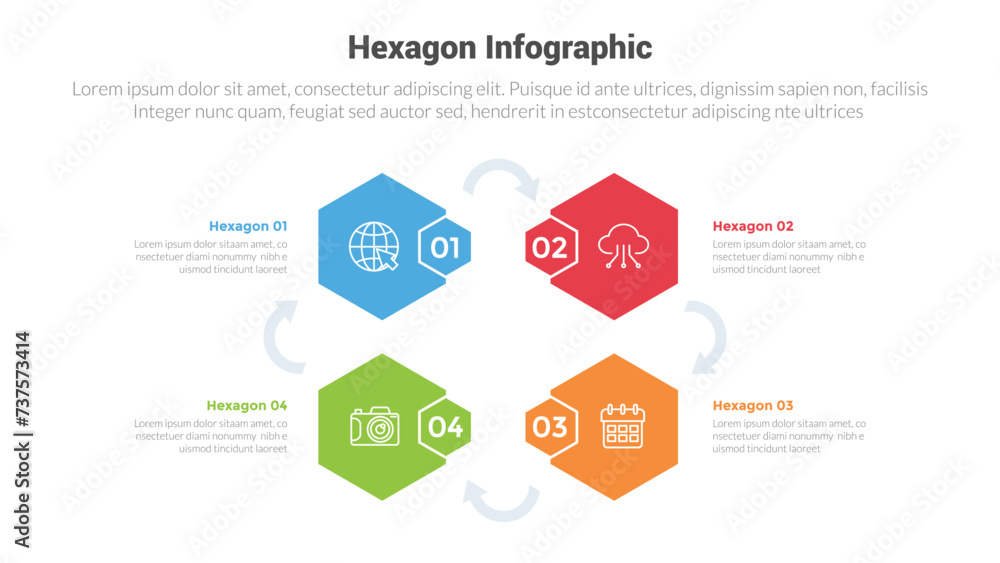 hexagon or hexagonal honeycombs shape infographics template diagram with cycle circular on center with 4 point step creative design for slide presentation hexagon or hexagonal honeycombs shape infographics template diagram with cycle circular on center with 4 point step creative design for slide presentation