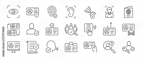 Identity  simple minimal thin line icons. Related id card, security, identify. Editable stroke. Vector illustration.
