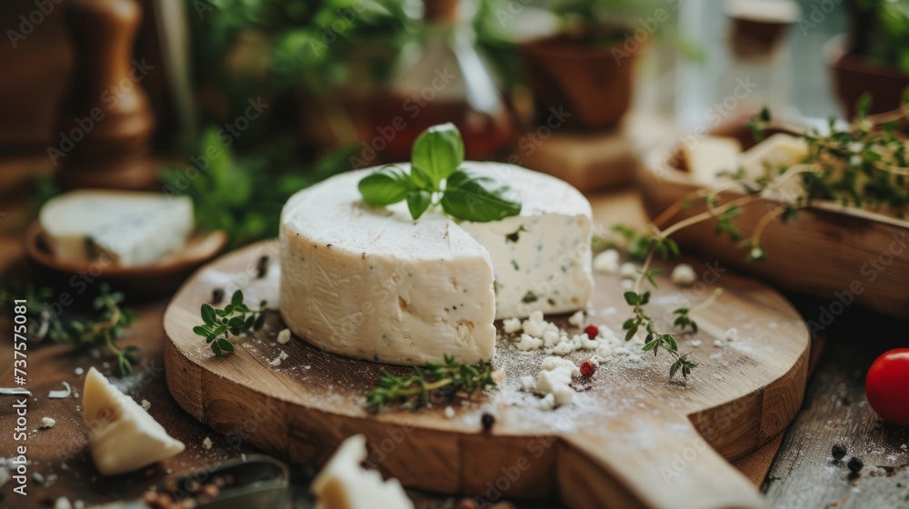 wheel of white cheese on the table generative ai wheel of white cheese on the table generative ai
