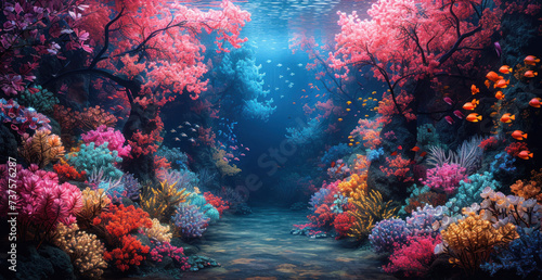 a painting of an underwater scene with corals and other corals on the bottom and bottom of the water.