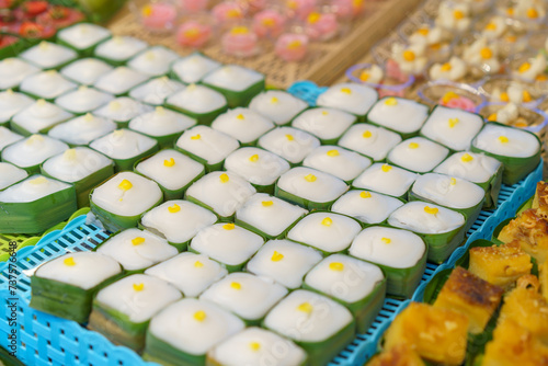 Traditional Thai pudding with coconut topping