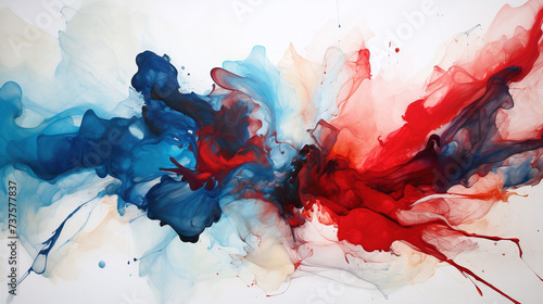abstract watercolor hand painted background in france color in blue, red and white photo