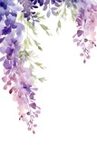 on white background a blank border frame with minimalist wedding theme, wisteria flowers arch in smooth watercolor