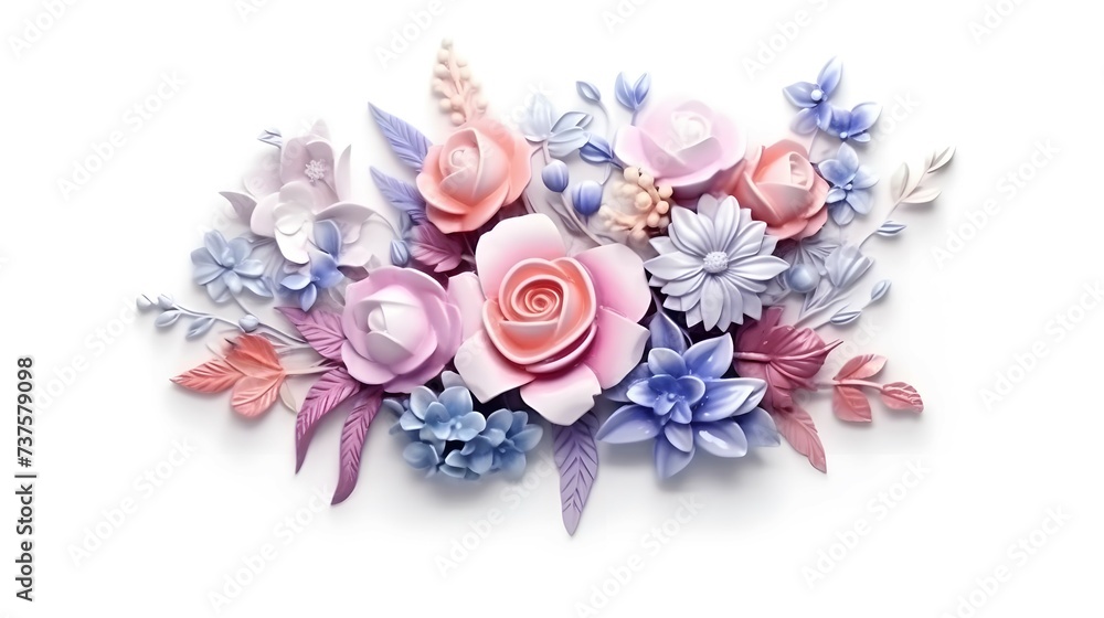 on white background , a banner, rose spring flowers design, intricate, realistic, Glaze, 3-Dimensional, 4k, Infused, LED, Supplementary-Colors, polished watercolor
