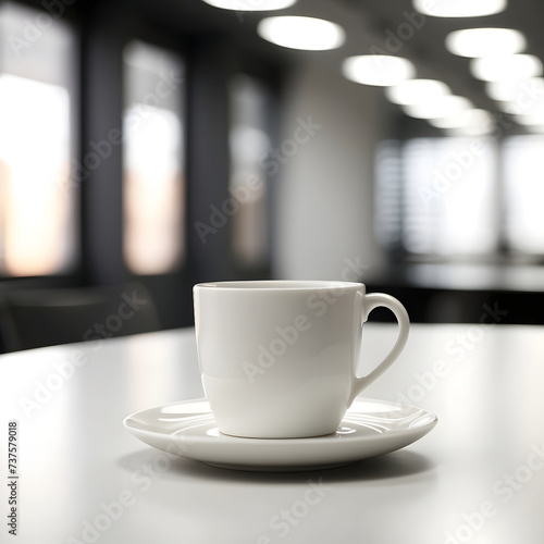 office routine,white cup on the background of light minimalist modern office, minimalism, square