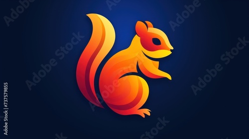 a squirrel on a dark blue background with a red tail and a yellow tail on the side of the image.