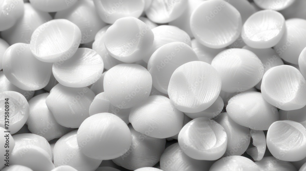 a black and white photo of a pile of white candy corn kernels, close up, in a black and white photo.