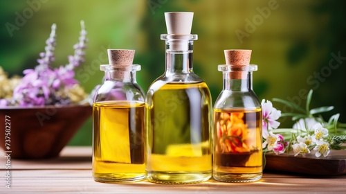Bottle of essential oil or medicinal plant infusion. Alternative medicine.