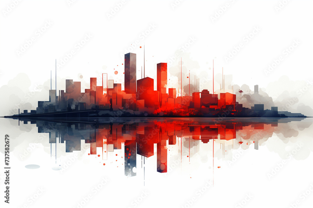 Obraz premium A minimalist illustration of a modern city skyline with clean lines and geometric shapes, capturing the essence of urban life.