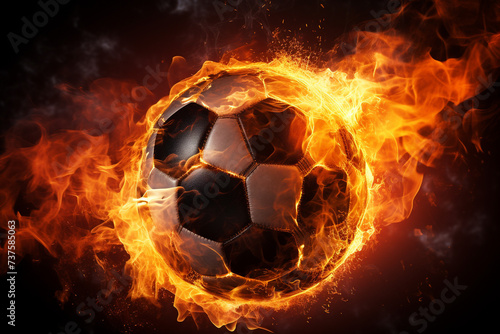 Exhilarating Soccer Ball in the Air. Fiery Football in the air. Sports concept. High quality photo © Starmarpro