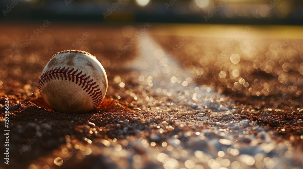 Sunset Glow on Baseball on Field - A Serene Sports Moment Sunset Glow on Baseball on Field - A Serene Sports Moment