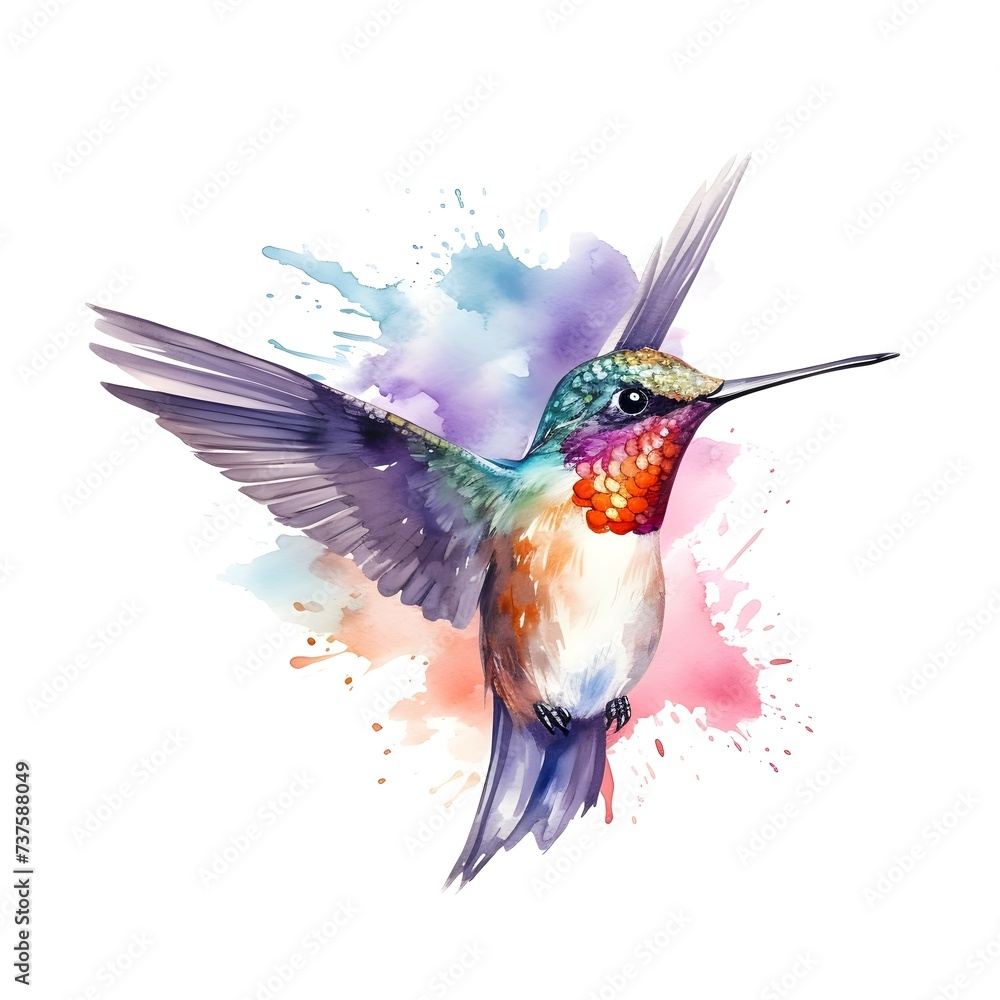 Obraz premium Cute hummingbird watercolor on white background clip art