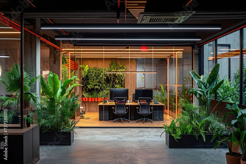 entorno de oficina con colores apacibles y elementos que fomenten la serenidad en el lugar de trabajo