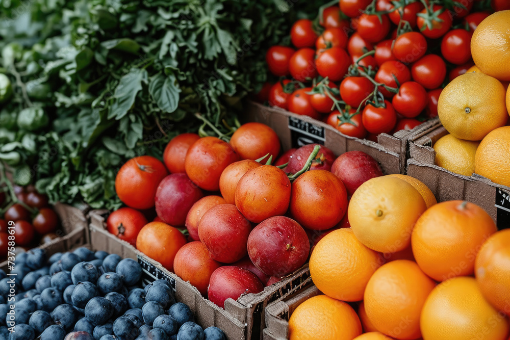 Mercado de cercanía con frutas y verduras ecológicas de proximidad, productos locales